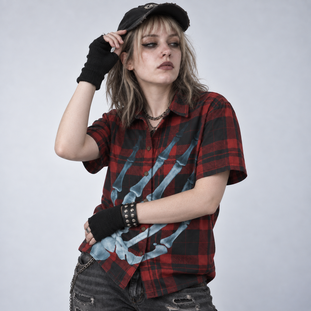 Grunge Damen Flanellhemd | X-Ray Decay Hand | Baumwolle 140 g/m²