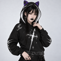 Gotischer Harajuku-Hoodie mit Ohren | Skelettrücken – 230 GSM