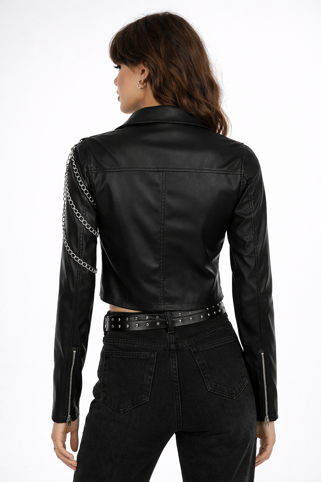 Heavy-Metal-Damenlederjacke kurz – Basic Metal Armor