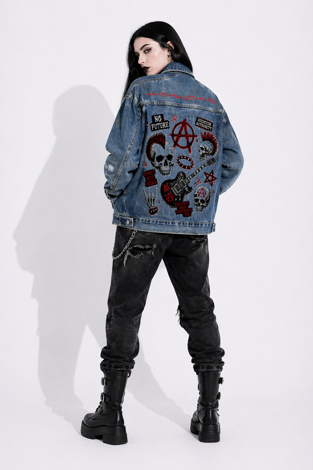 Heavyweight Punk-Jacke 543g – Rebel Collage Acid Wash | Premium-Waschbaumwolle | Unisex Punk Armor
