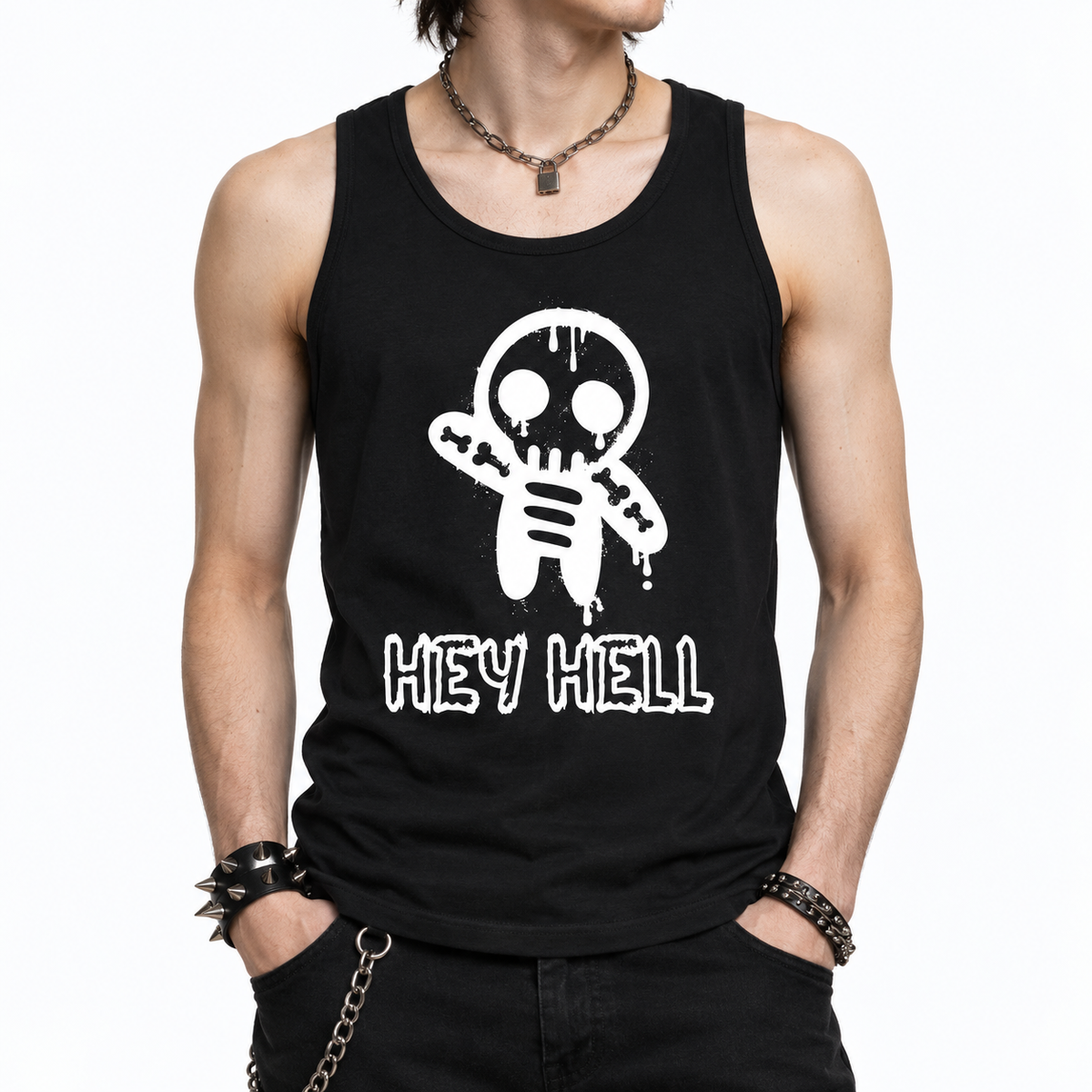 Punk Gothic Tank Top Herren – HEY HELL | Baumwolle 203 GSM