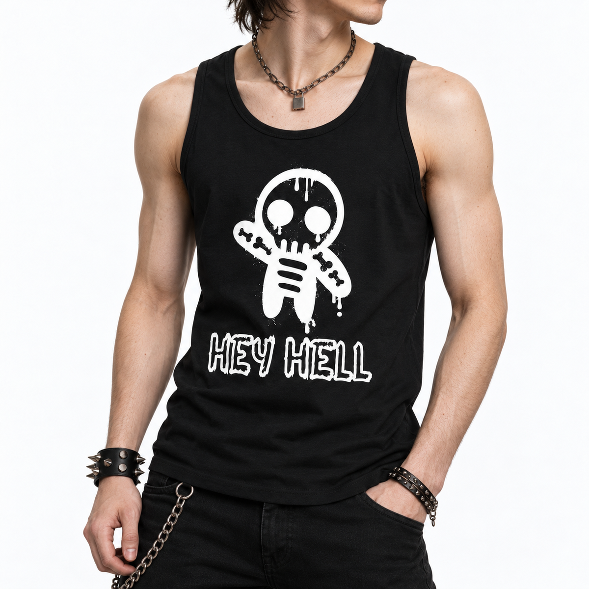Punk Gothic Tank Top Herren – HEY HELL | Baumwolle 203 GSM