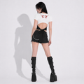 Gotisches Crop-Top mit Schleife | Lolita Bloodly Witchy | Baumwollmischgewebe 250 g/m²