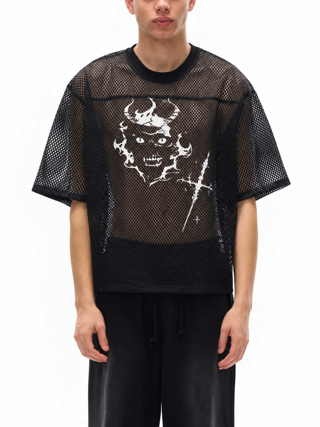 Gotisches Oversize-Mesh-Shirt | Demoncore Black – 260 GSM