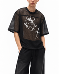 Gotisches Oversize-Mesh-Shirt | Demoncore Black – 260 GSM