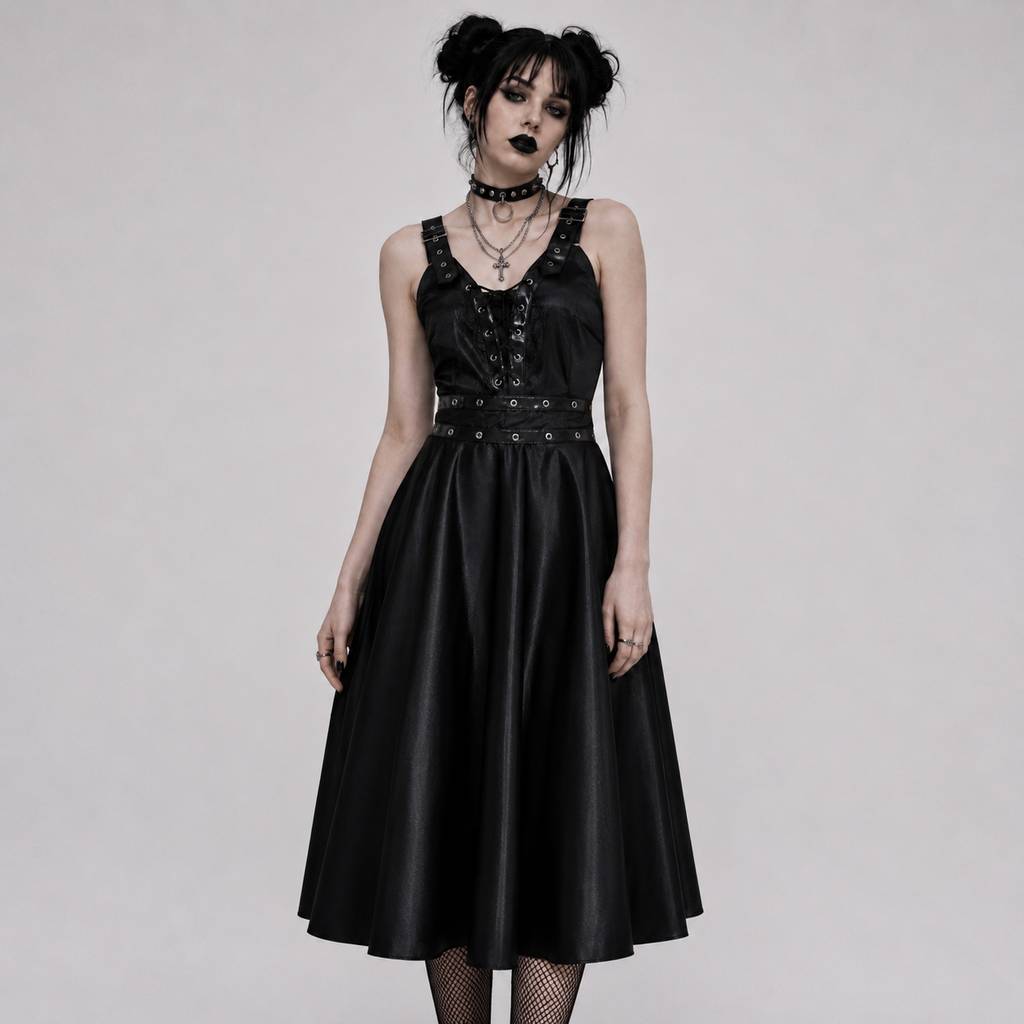 Gothic Skater-Kleid aus Kunstleder | Black Heart – Midnight Requiem Dress