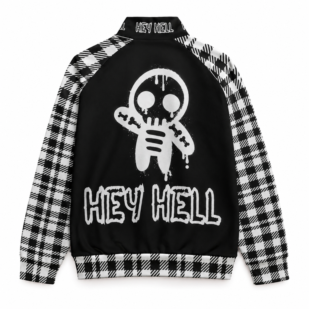 HEY HELL Punk Gothic Jacke mit Karomuster | Y2K Grunge Zip-Jacke