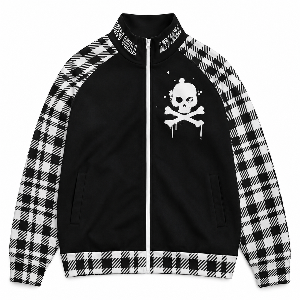 HEY HELL Punk Gothic Jacke mit Karomuster | Y2K Grunge Zip-Jacke