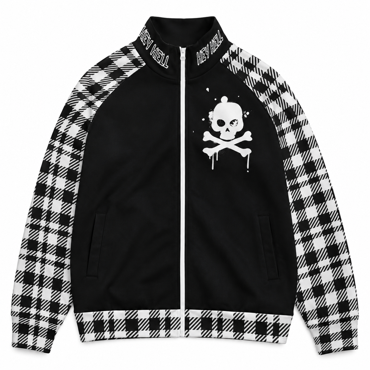 HEY HELL Punk Gothic Jacke mit Karomuster | Y2K Grunge Zip-Jacke