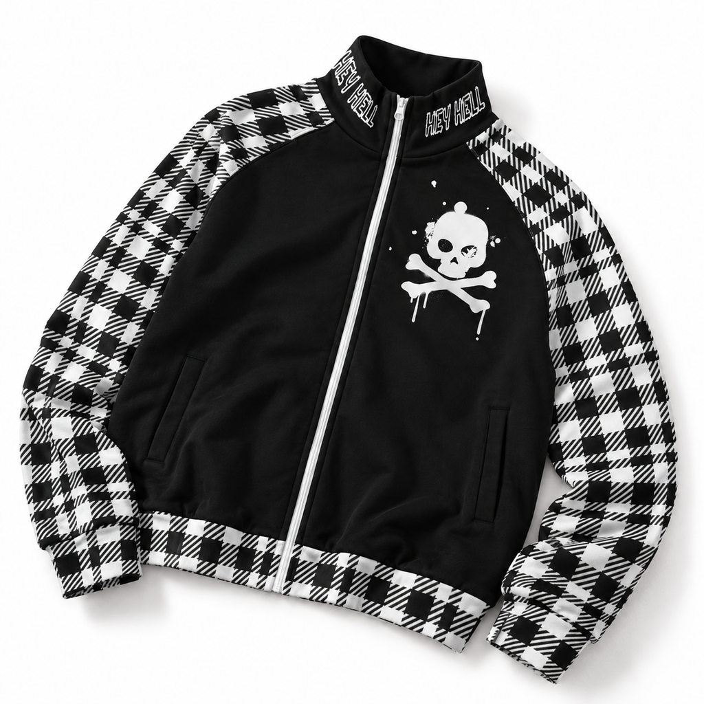 HEY HELL Punk Gothic Jacke mit Karomuster | Y2K Grunge Zip-Jacke
