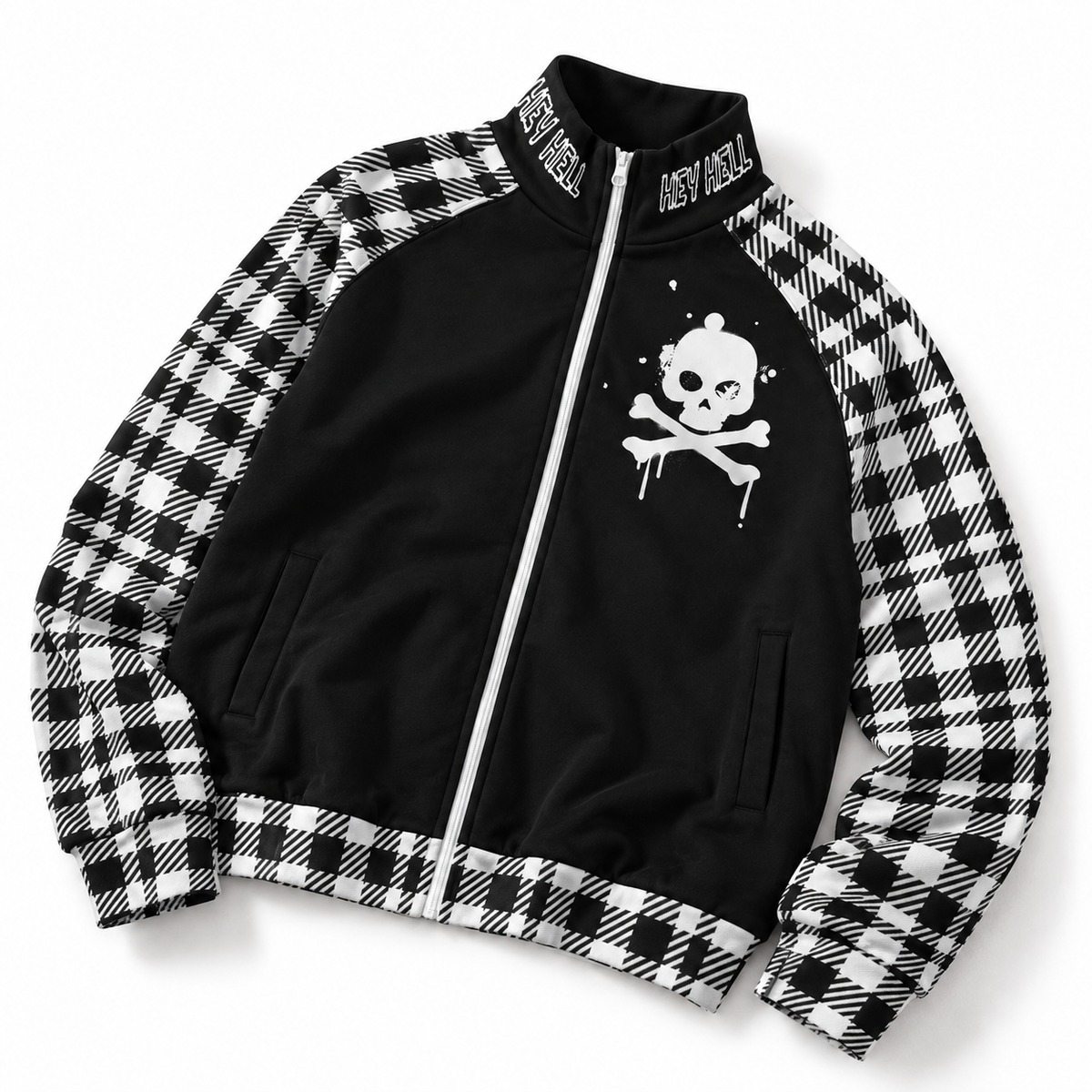 HEY HELL Punk Gothic Jacke mit Karomuster | Y2K Grunge Zip-Jacke