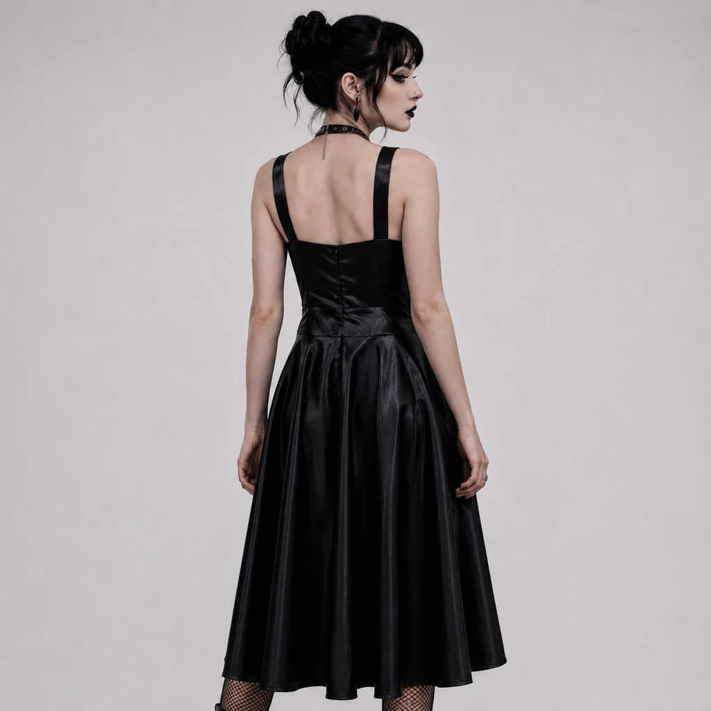 Gothic Skater-Kleid aus Kunstleder | Black Heart – Midnight Requiem Dress