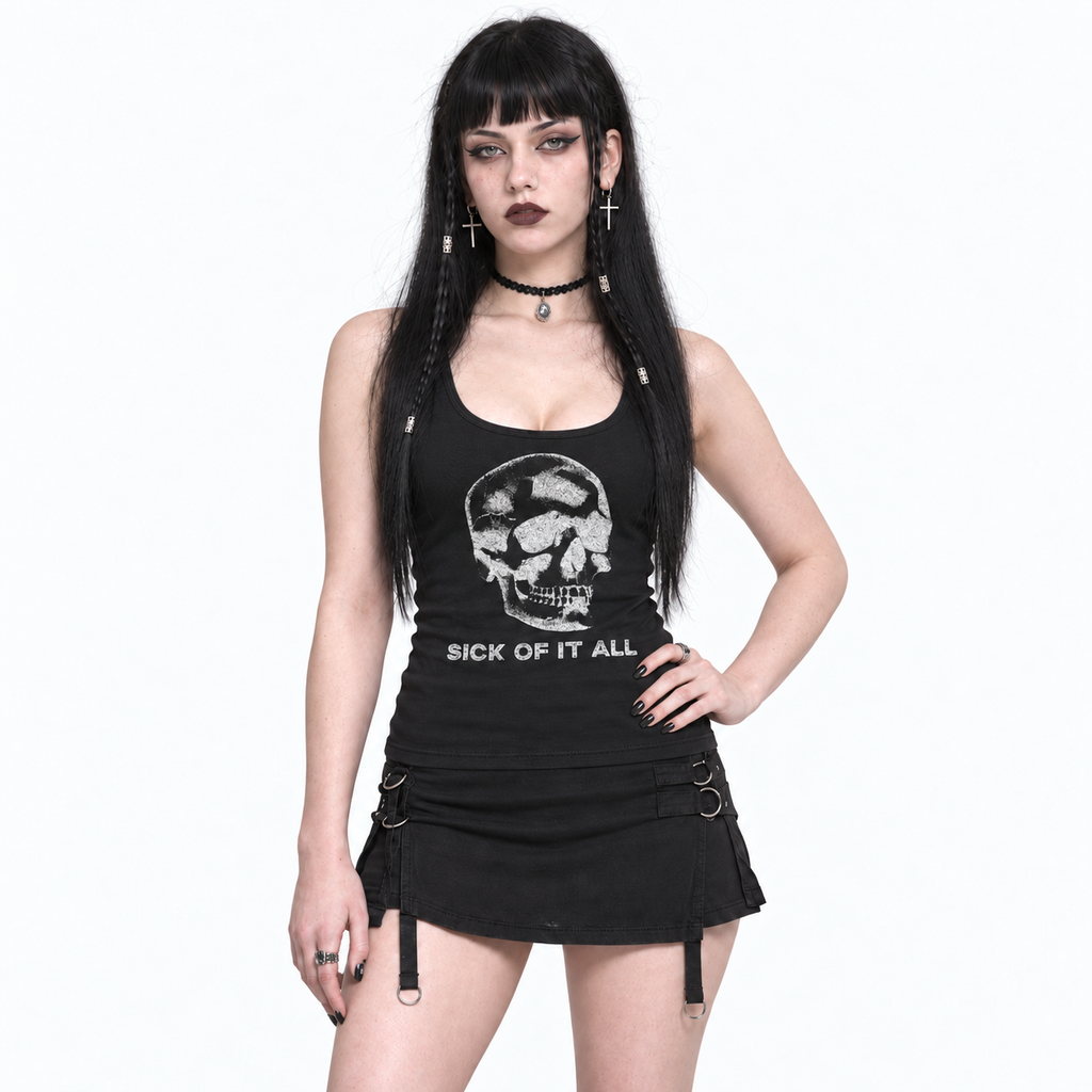 Punk Tank Top Damen mit Totenkopf – SICK OF IT ALL | 100 % Baumwolle