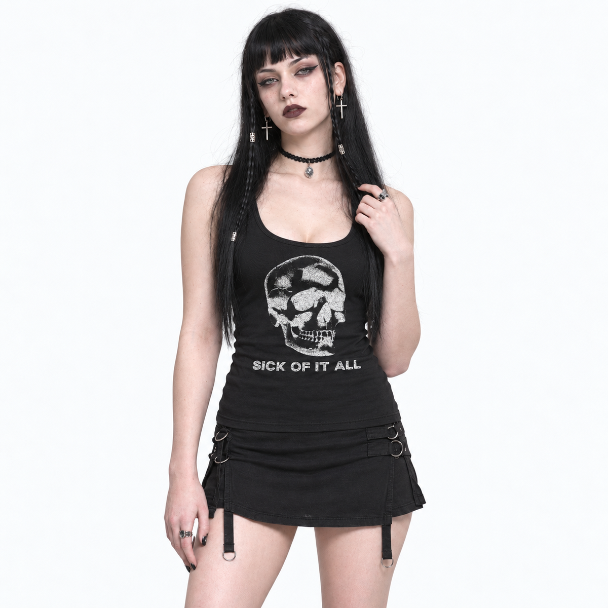 Punk Tank Top Damen mit Totenkopf – SICK OF IT ALL | 100 % Baumwolle