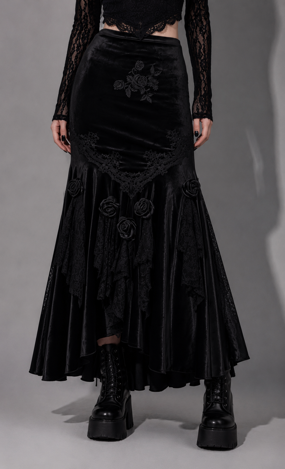 Romantischer Gothic-Maxirock | Midnight Rose Elegance | Dark Rose Spell
