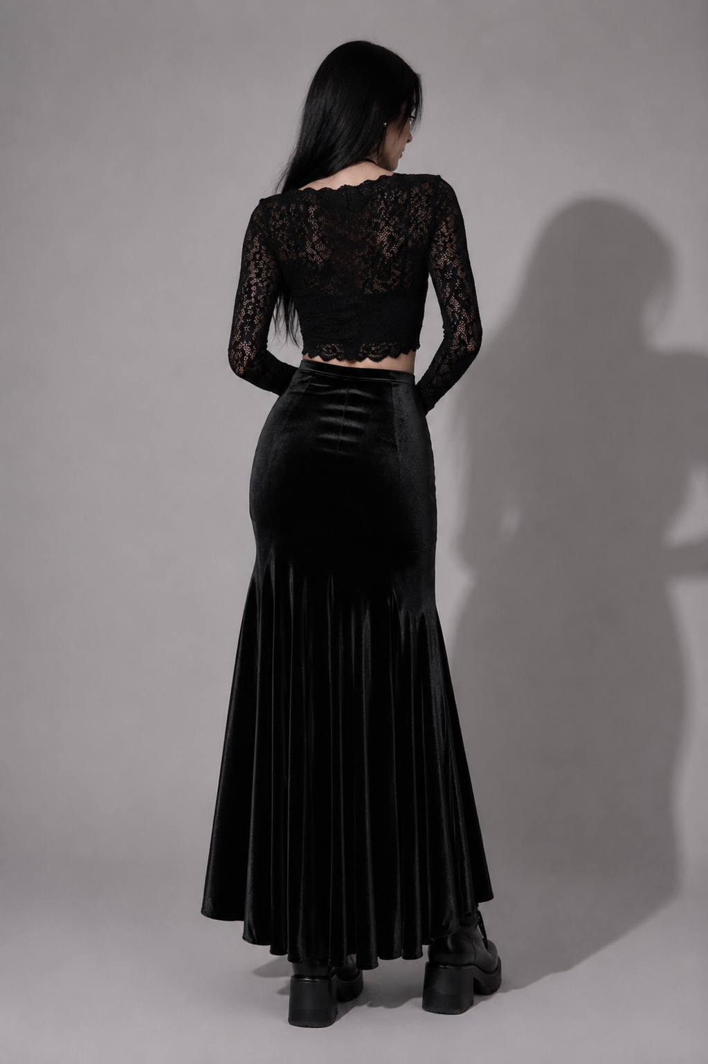 Romantischer Gothic-Maxirock | Midnight Rose Elegance | Dark Rose Spell