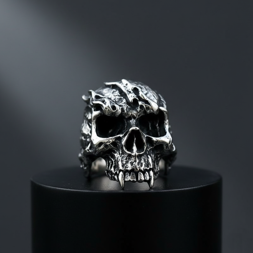 Heavy-Metal-Ring Frayed Skull