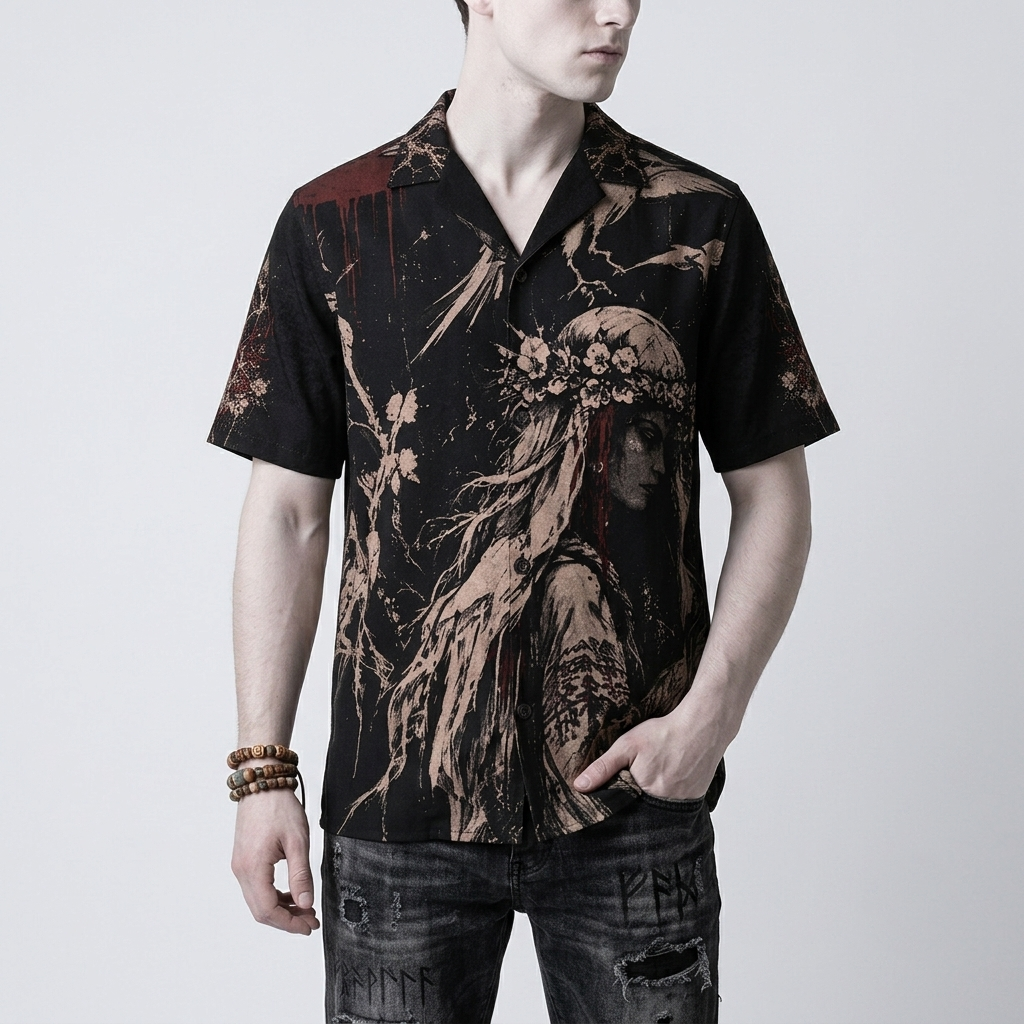 Slawisches Gothic-Hemd AOP | Herrin des Schwarzen Waldes | Premium Slavic Gothic