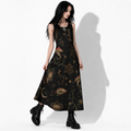 Whimsigoth Damen-Maxikleid | Moonlit Ritual Garden – Witchcore & Dark Cottage Baumwollkleid