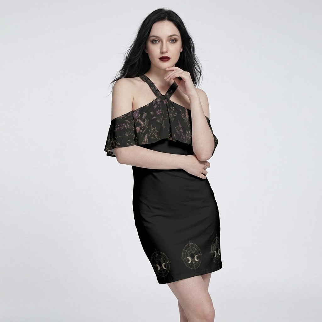 Whimsygoth Off-Shoulder Minikleid | Wiccan Moon Garden