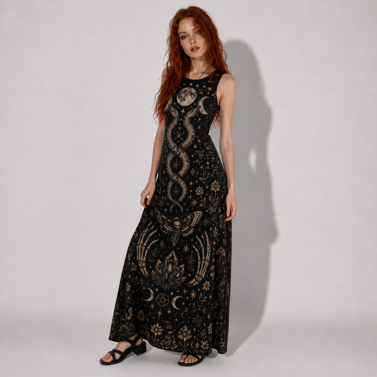 Wicca Maxi-Kleid mit Taschen – Witchcore Sommerkleid 100% Baumwolle | Whimsigoth |