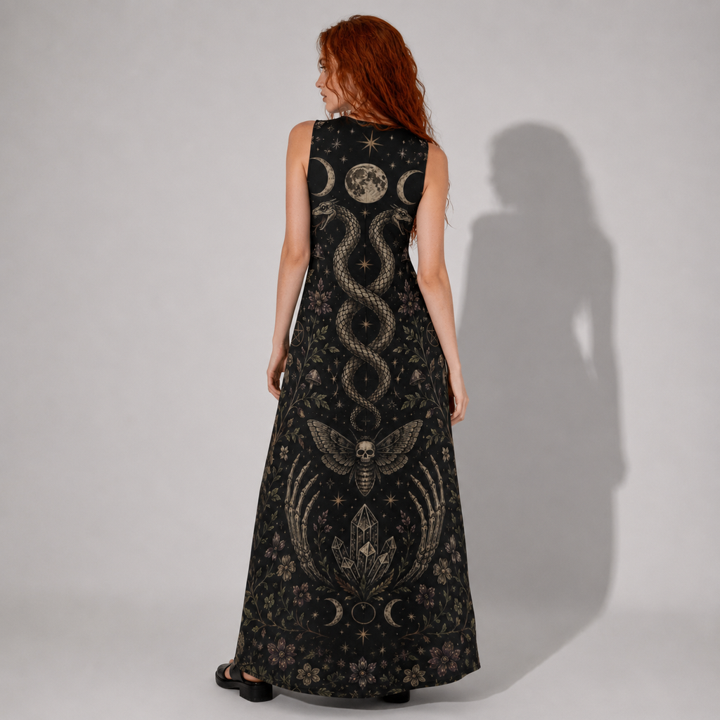 Wicca Maxi-Kleid mit Taschen – Witchcore Sommerkleid 100% Baumwolle | Whimsigoth |