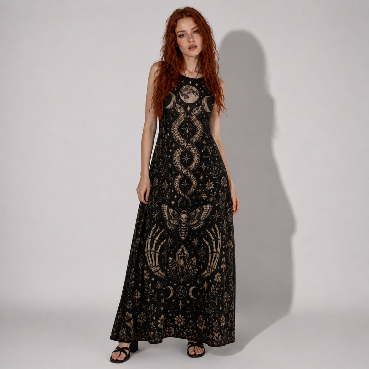 Wicca Maxi-Kleid mit Taschen – Witchcore Sommerkleid 100% Baumwolle | Whimsigoth |