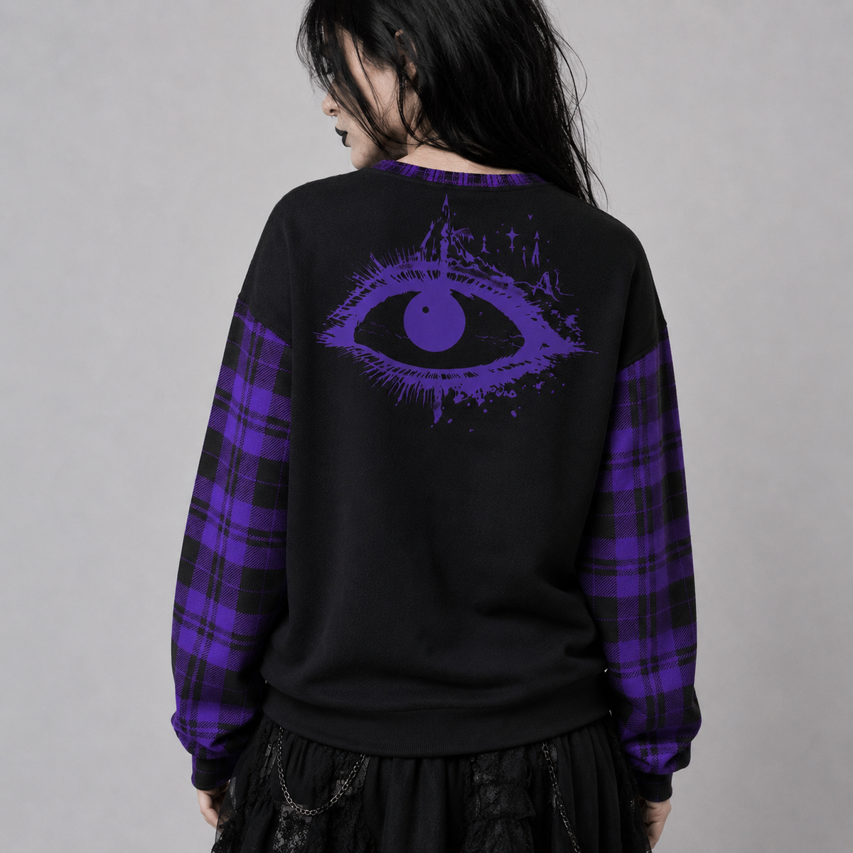 Gothic-Pullover Witchcore Purple Tartan | Midnight Coven | 280 GSM