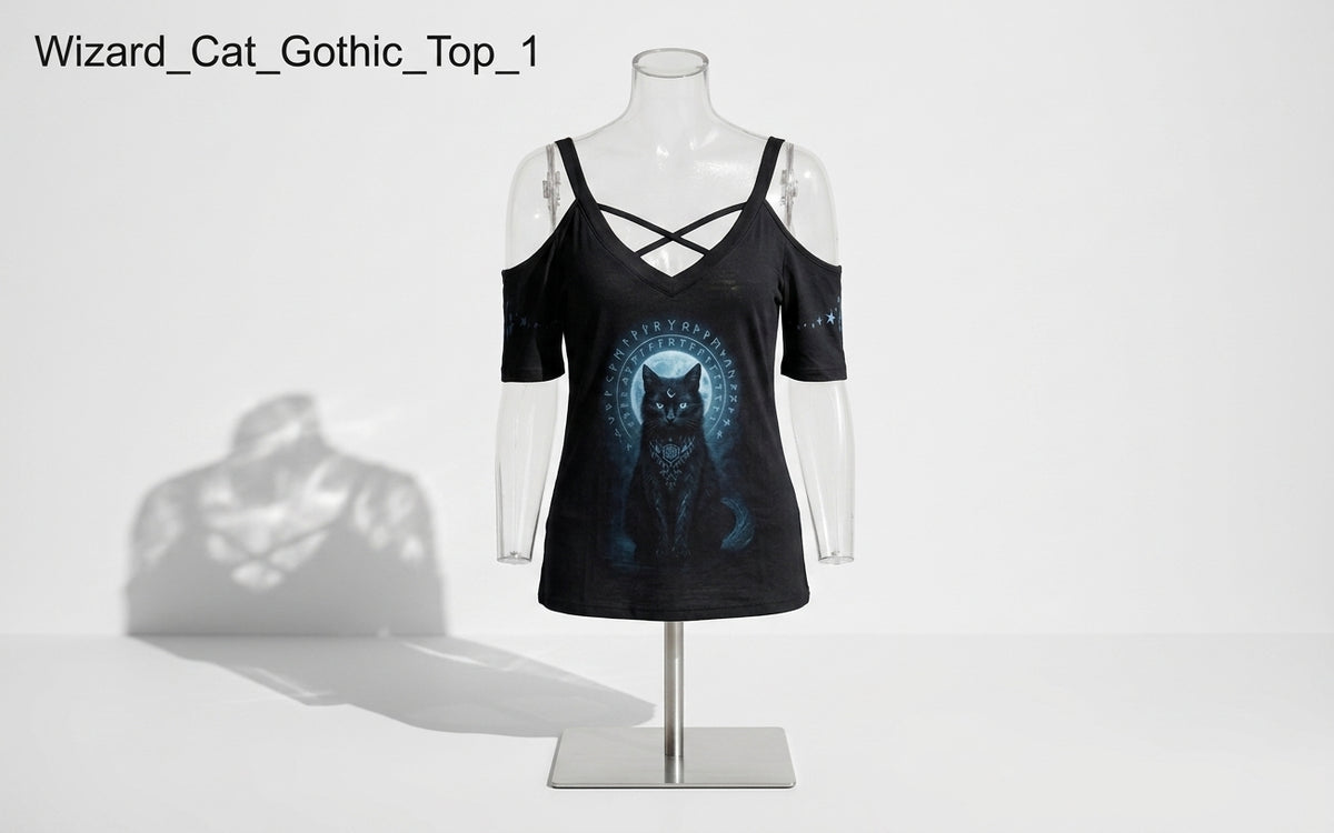Gotisches Witchcore-Shirt mit Cut-Outs | Moon Familiar