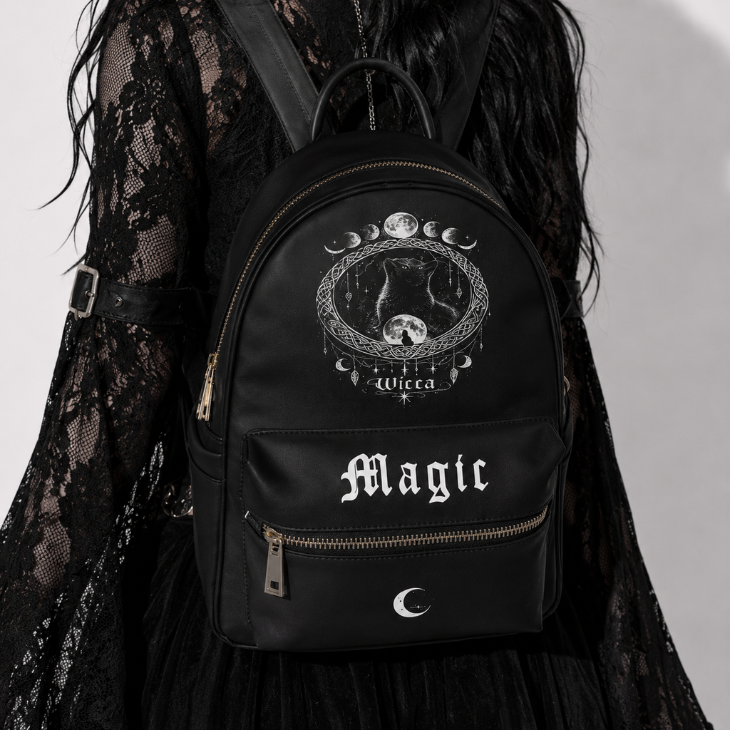 Gothic Wicca-Zauber-Rucksack – Schwarzer Gothic-Rucksack Witchcore Mond | Dark Aesthetic Tasche