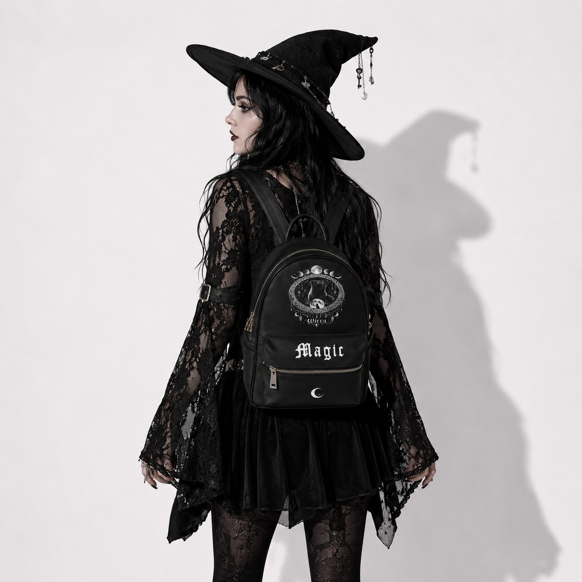Gotischer Wicca-Zauber-Rucksack – Schwarzer Gothic-Rucksack Witchcore Mond | Dark Aesthetic Tasche