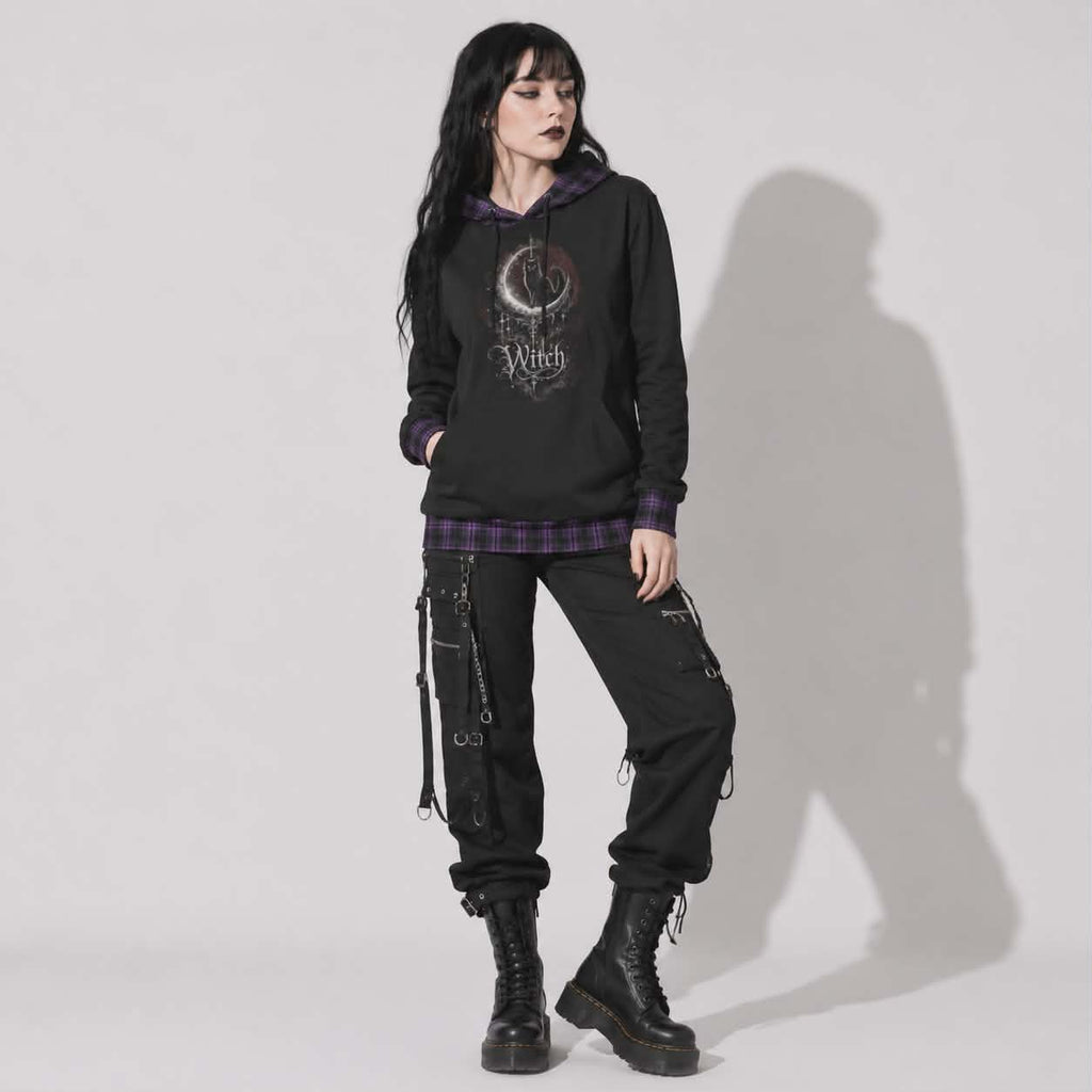 Gotischer Witchcore-Hoodie mit Katze und Mondphasen | Lunar Cat Coven Hoodie