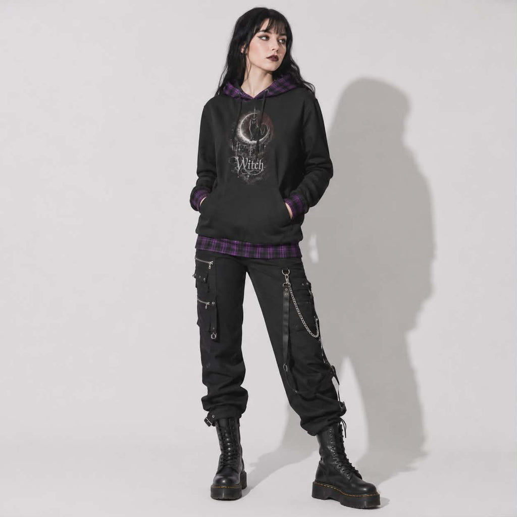 Gotischer Witchcore-Hoodie mit Katze und Mondphasen | Lunar Cat Coven Hoodie