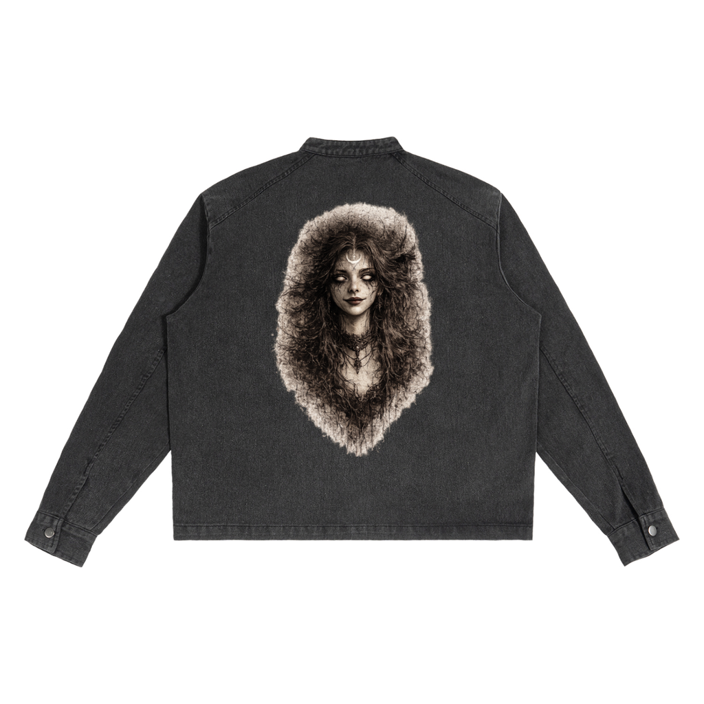Gothic Black Denim Jacke | Wicca Dark Lady