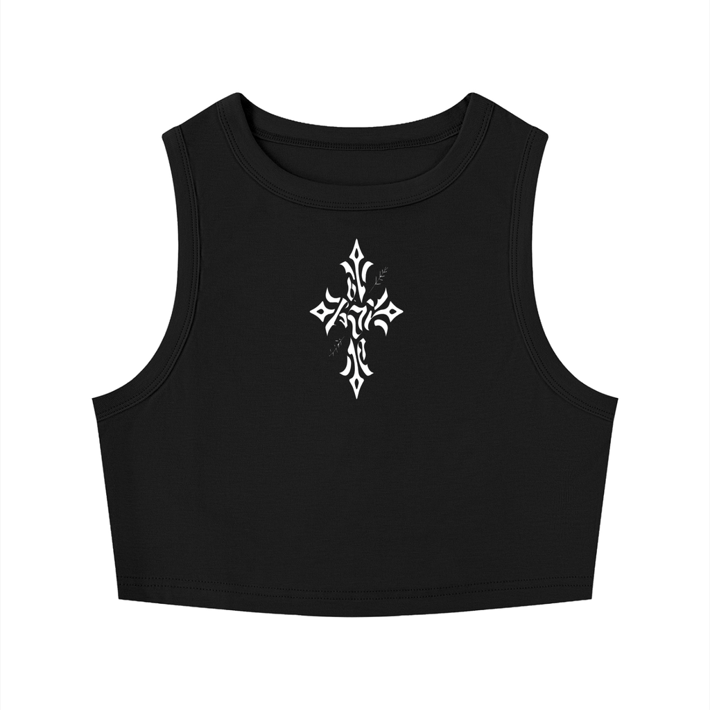 Gotisches Crop-Top Kreuz Sacral | Gotisches ärmelloses Crop-Top | Dark Essential