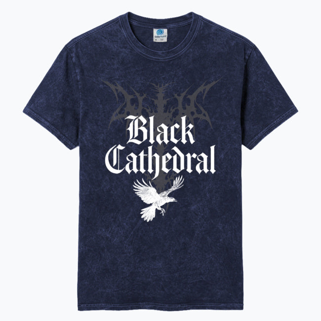 Gotisches Unisex-T-Shirt Mineral Wash Black Cathedral I – The Raven’s Call