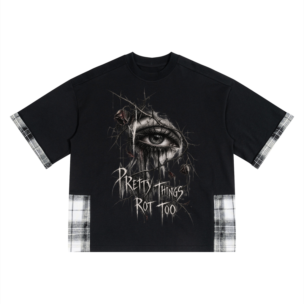 Grunge Goth Unisex-T-Shirt mit Karomuster | Pretty Things Rot Too | Gothic Streetwear