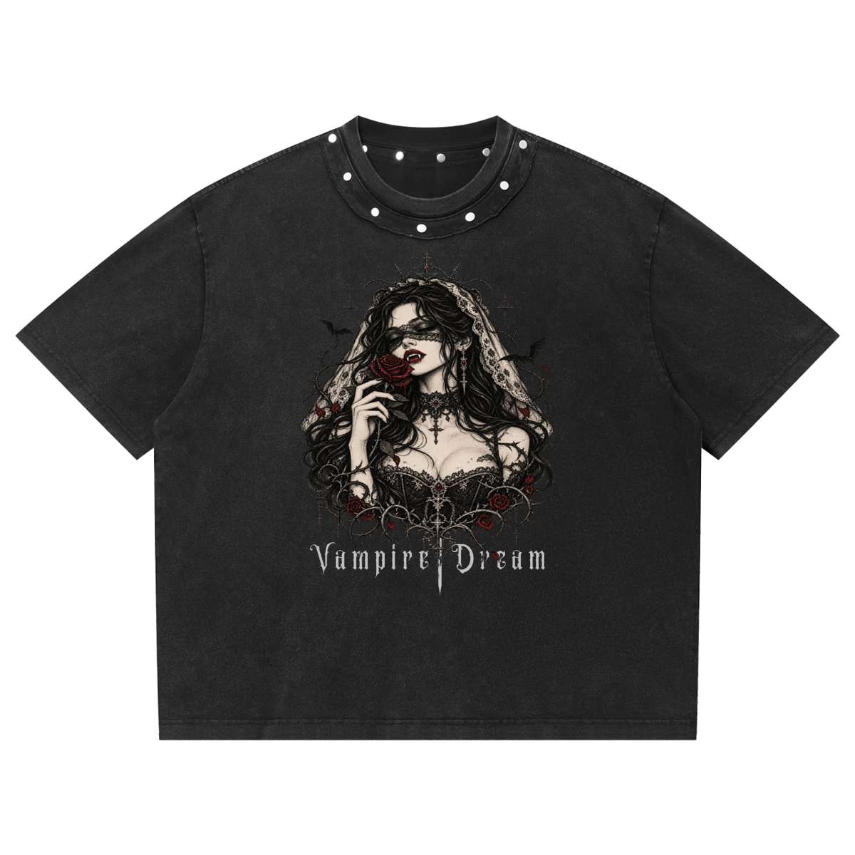 Gotisches Unisex-T-Shirt mit Nieten Vampire Dream | Heavy Cotton 285 GSM