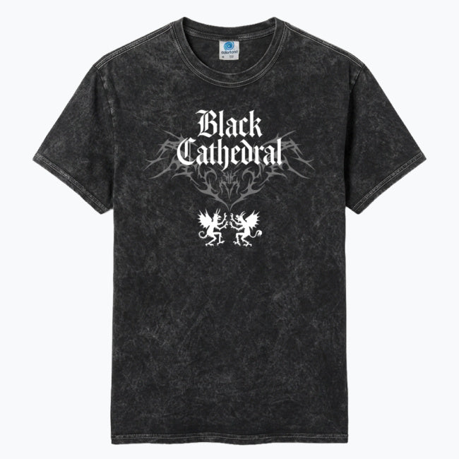 Gotisches Vintage-Washed-T-Shirt | Black Cathedral Devil Crest | Gothic Darkwear T-Shirt 100% Baumwolle