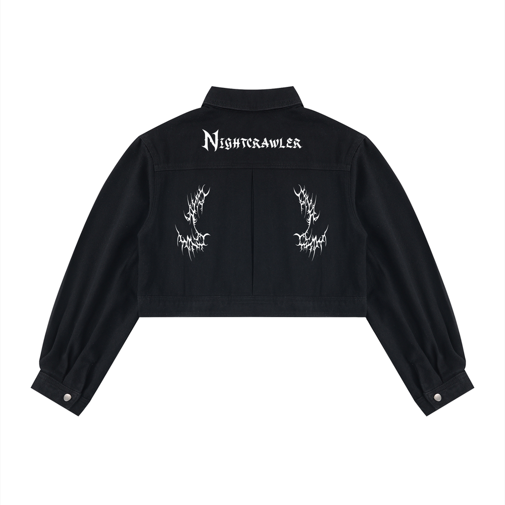 Damen Gothic Jeansjacke Cropped – NIGHTCRAWLER | 100 % Baumwolle, 420 GSM