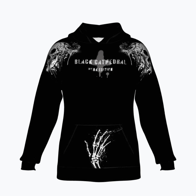 Punk Goth Oversize-Hoodie Unisex | Black Cathedral Chaos Bones Hoodie | Premium French Terry