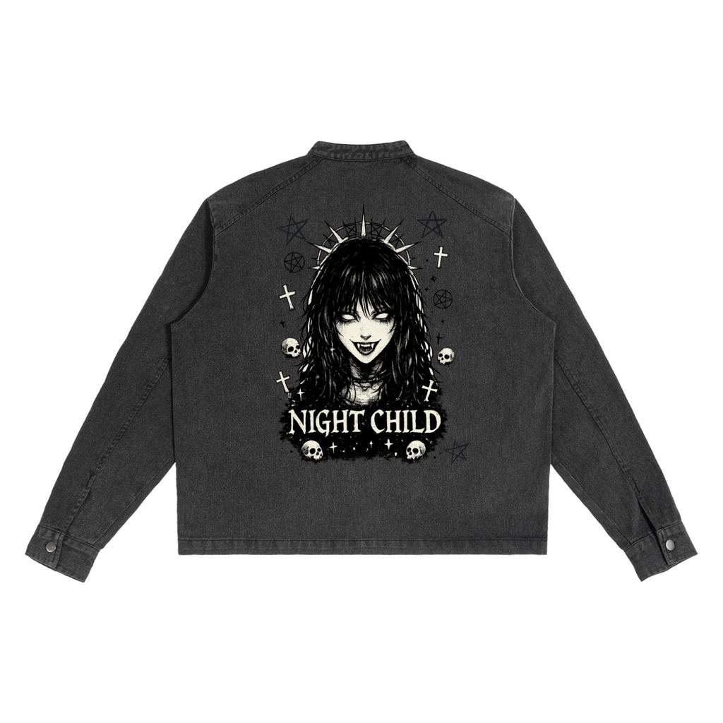 Gotische schwarze Jeansjacke | Night Child Y2K Gothic