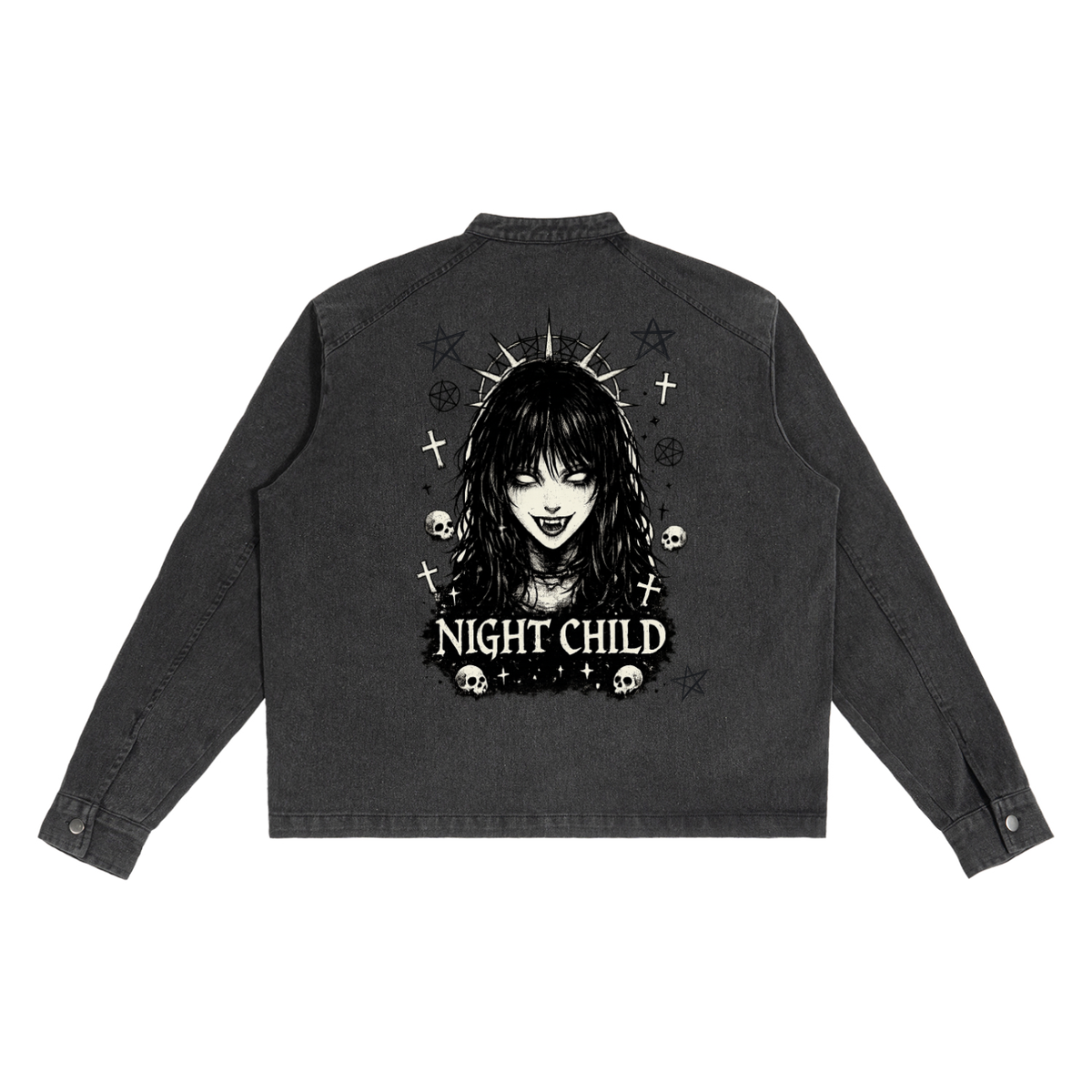 Gotische schwarze Jeansjacke | Night Child Y2K Gothic
