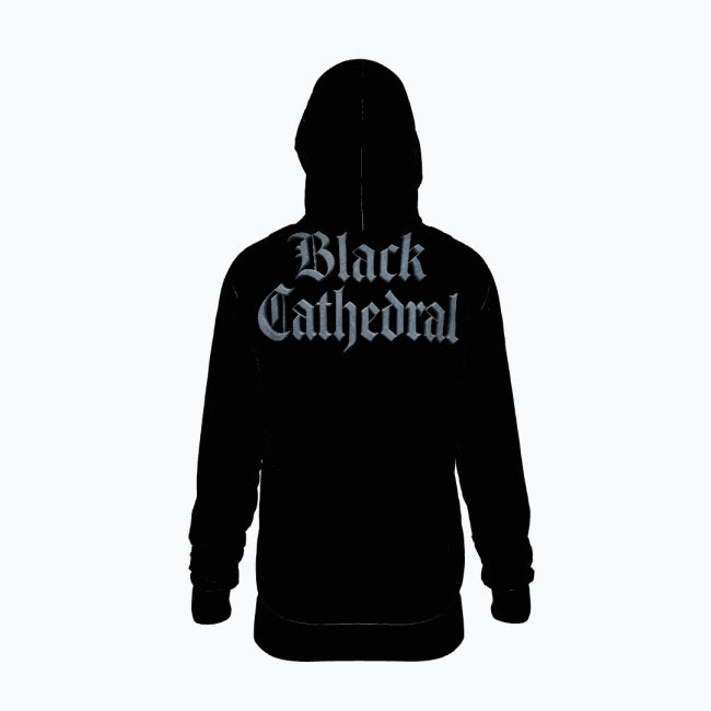Gotischer Premium-Fullprint-Pullover | Black Cathedral – Gray Silence Grabstein-Hoodie 280 GSM