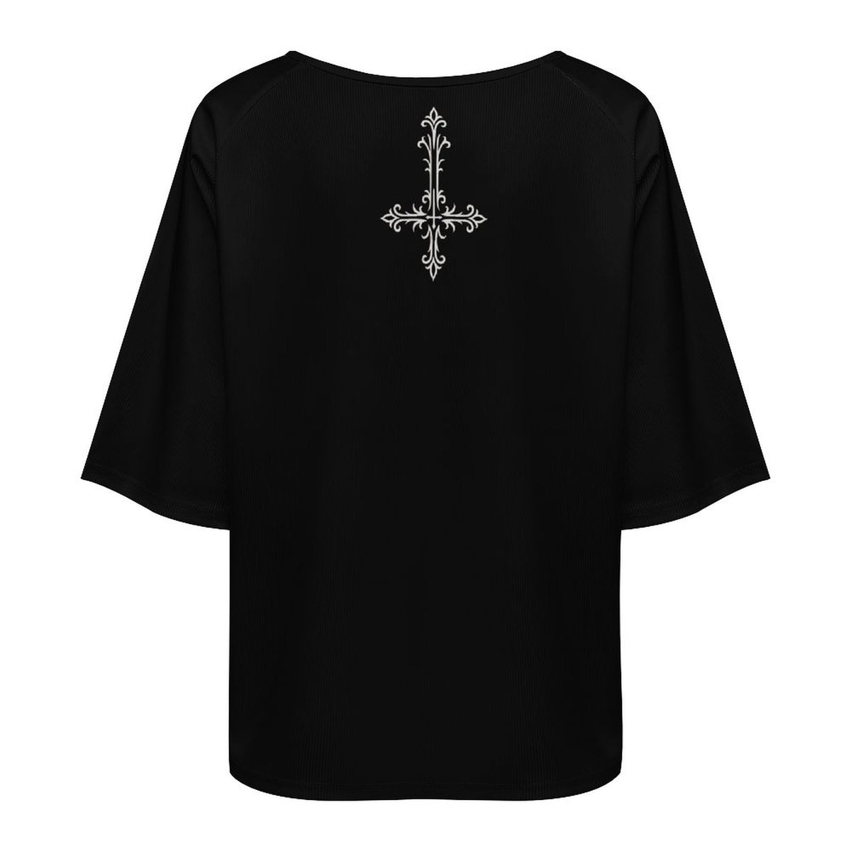 Gotisches Damen-T-Shirt Dark Angel | Okkulter gefallener Engel lockerer Schnitt | Gothic-Oberteil mit U-Boot-Ausschnitt und 3/4-Arm