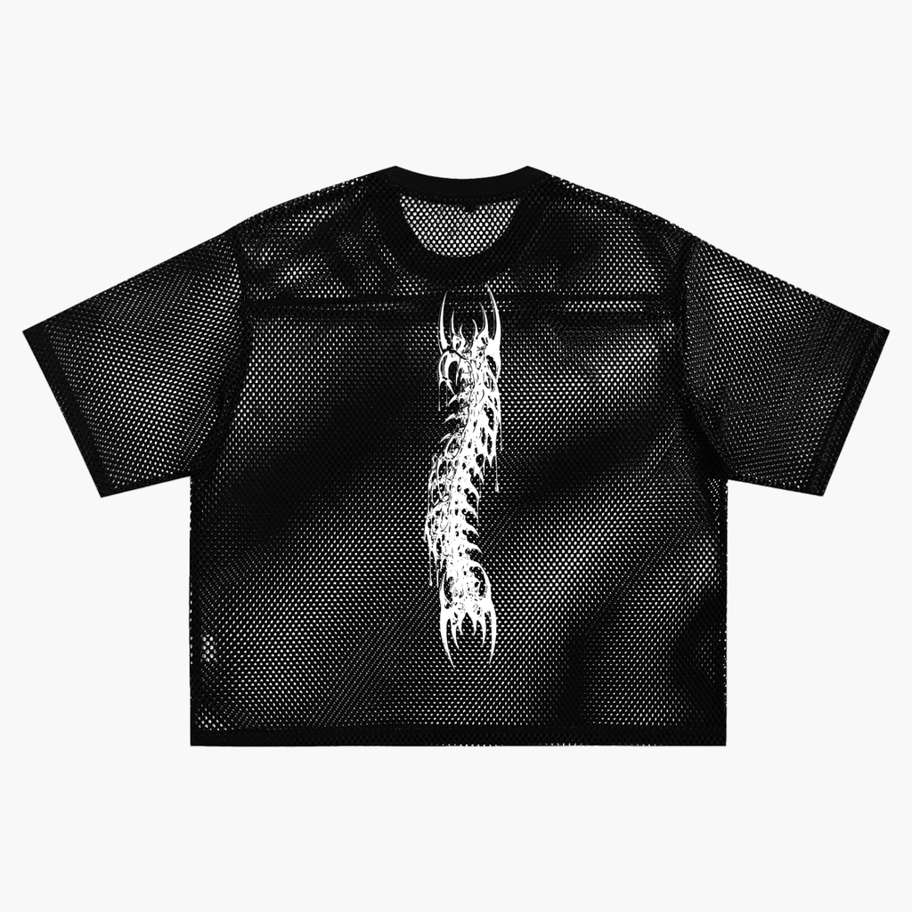 Gotisches Oversize-Mesh-Shirt | Demoncore Black – 260 GSM