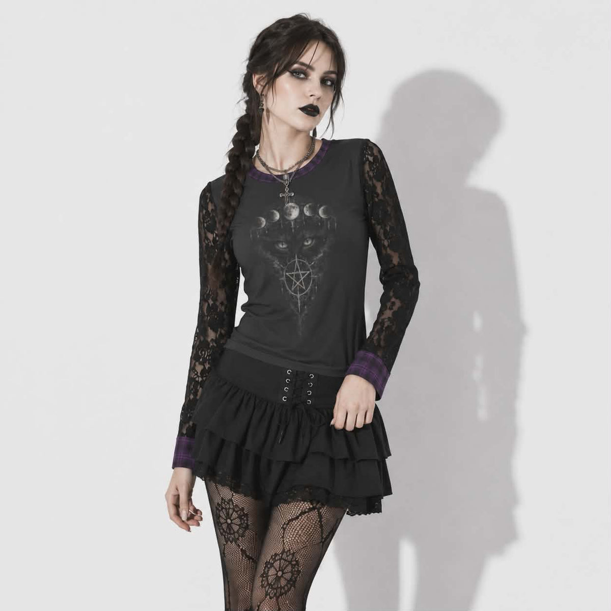 Gothic Moon Ritual Bluse | Witchcore Spitzenoberteil