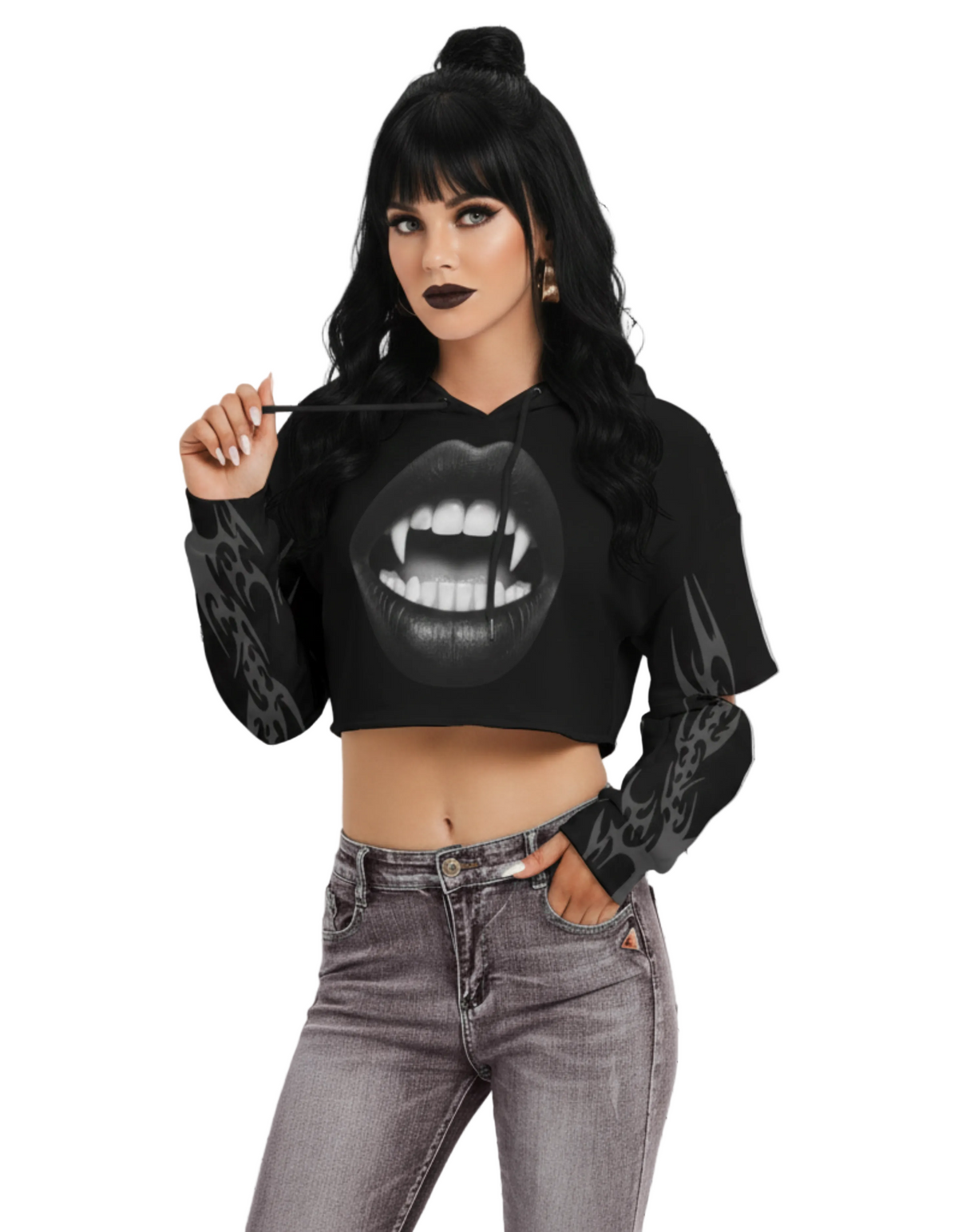 Gothic Crop-Hoodie Pop Art Goth Vampirlippen