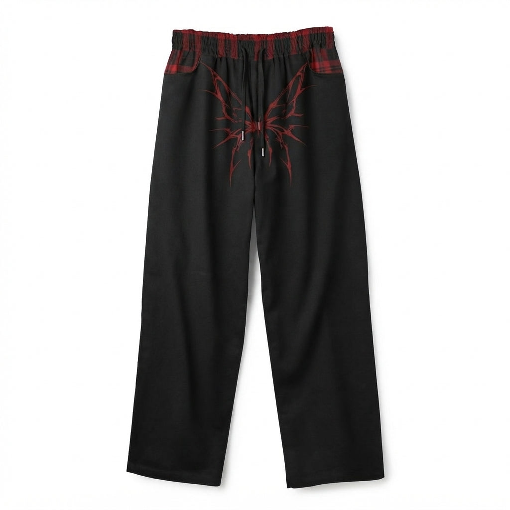 Punk-Grunge-Hose mit rotem Schottenmuster | Crimson Moth – 100 % Baumwolle 245 GSM