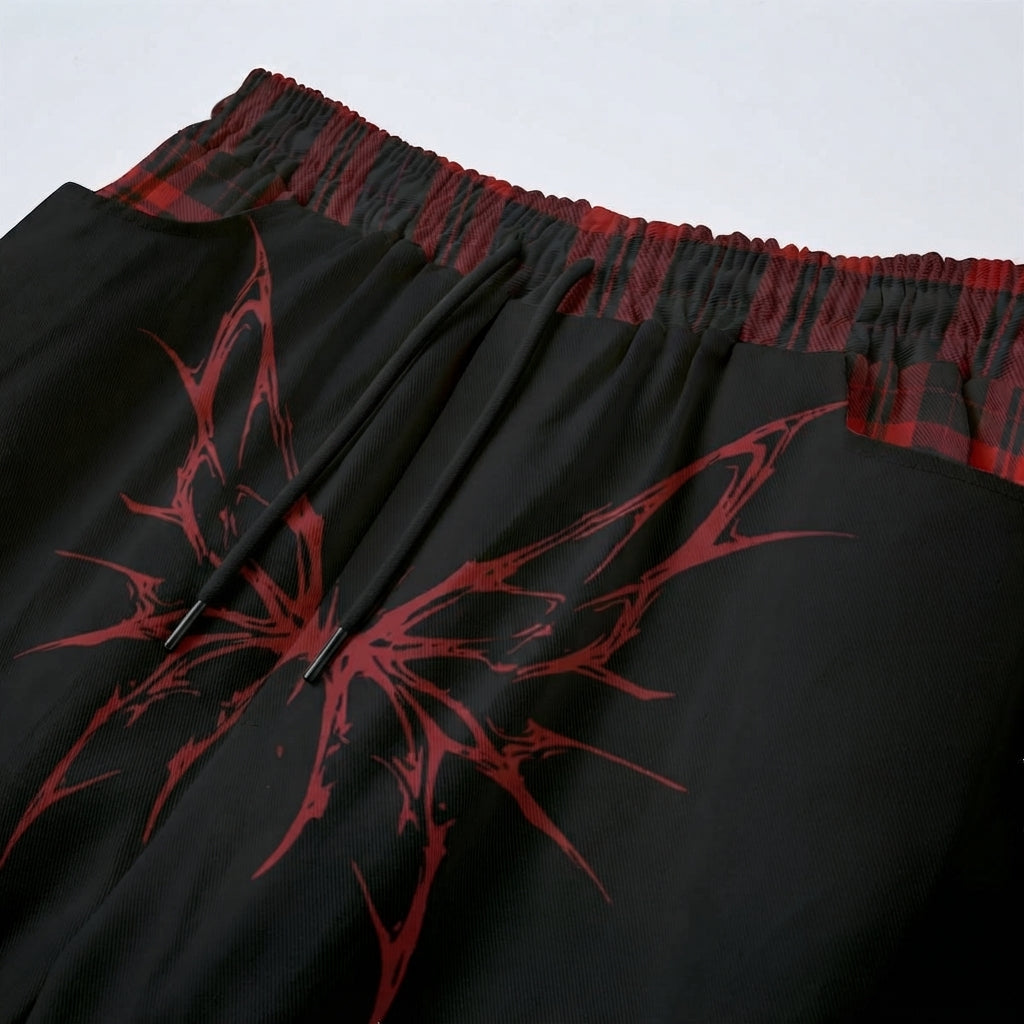 Punk-Grunge-Hose mit rotem Schottenmuster | Crimson Moth – 100 % Baumwolle 245 GSM